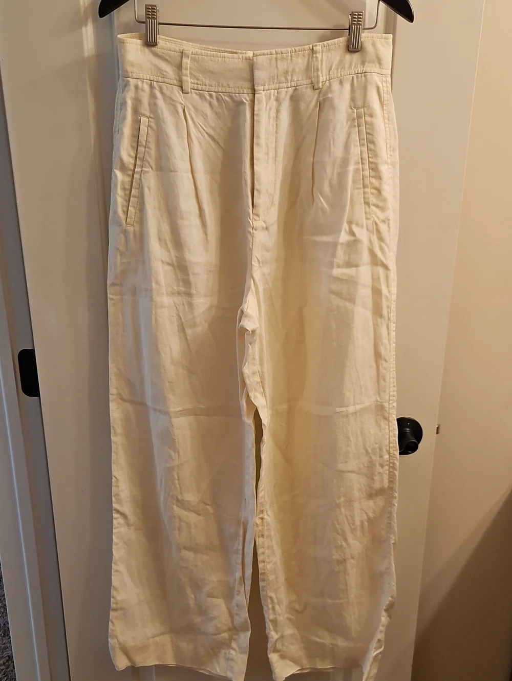 Everlane Linen Way-High Drape Pants Cream Wide Leg Trouser, 10, Coastal